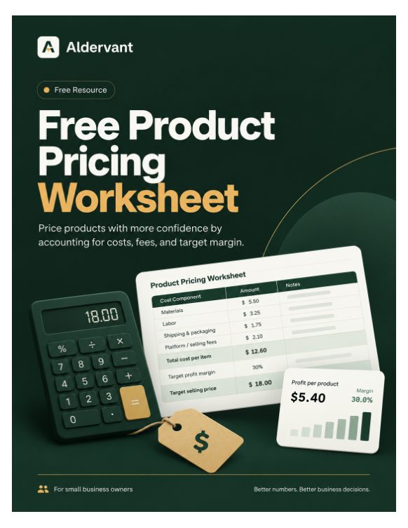 Cover of Aldervant's free Product Pricing Worksheet
